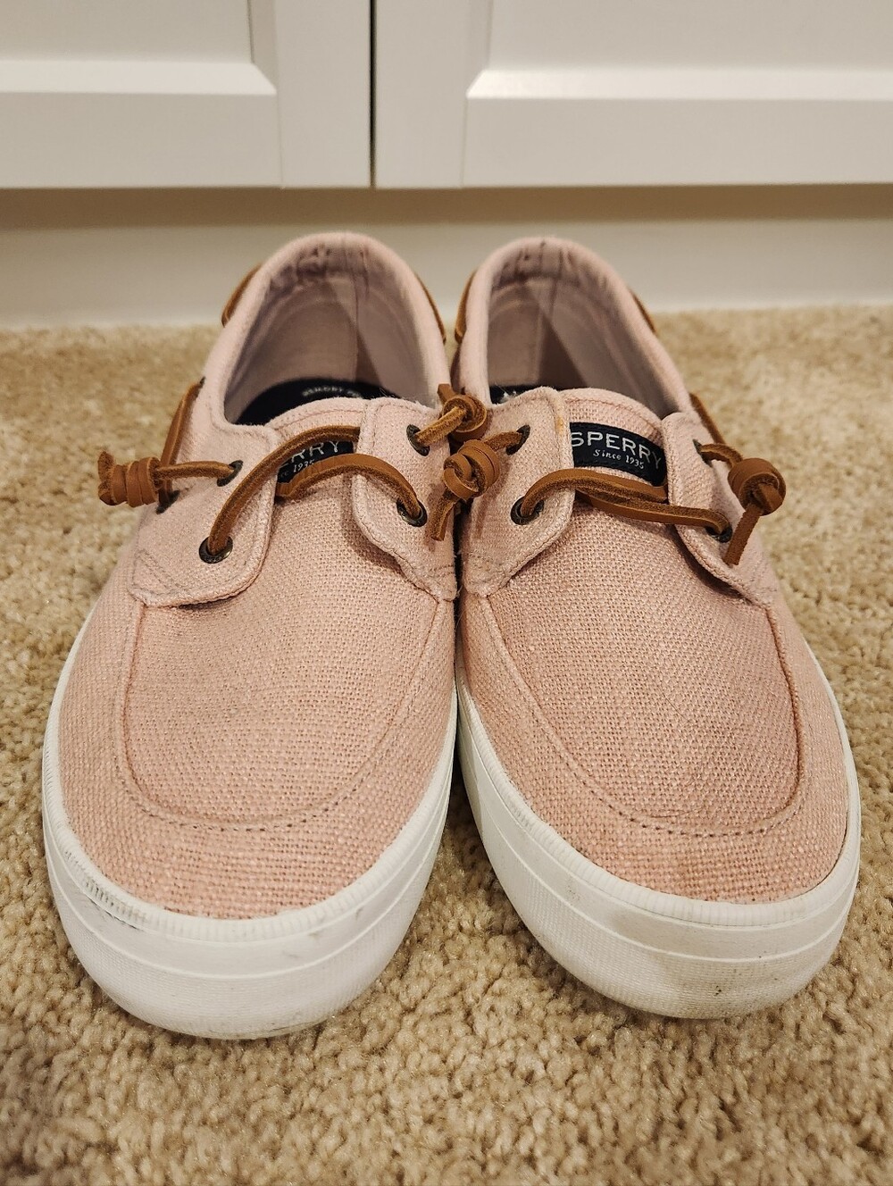 Sperry Women's Blush Canvas Boat Shoes with Brown Laces